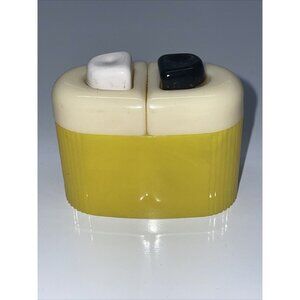 Mini Vintage Art Deco Carvanite Mechanical Salt & Pepper Shaker yellow USA Work!